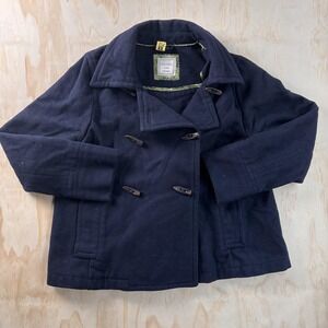 Vintage Y2K Old Navy Coat Women XL Blue Wool Pea Coat Toggle Button Short Winter